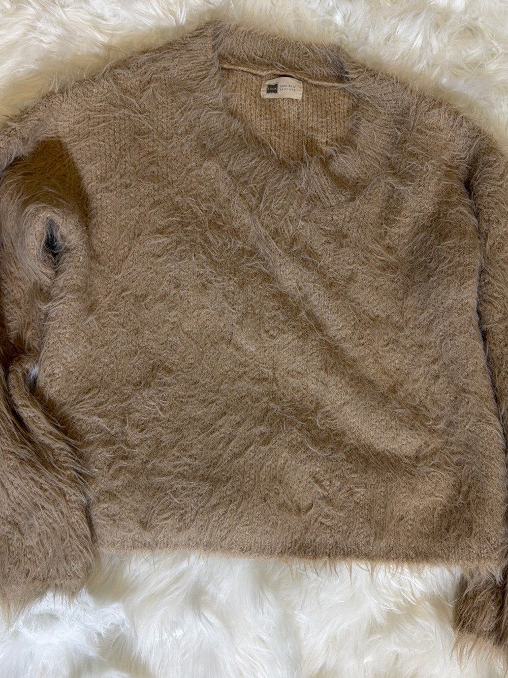 Cozy Fuzzy Crewneck Sweater in Light Brown